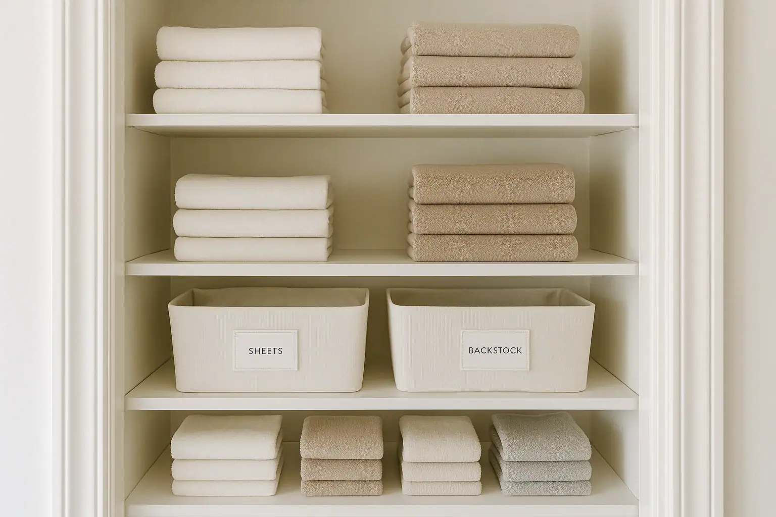 Linen Closet Organization: Simple Zones for Sheets, Towels, and Backstock