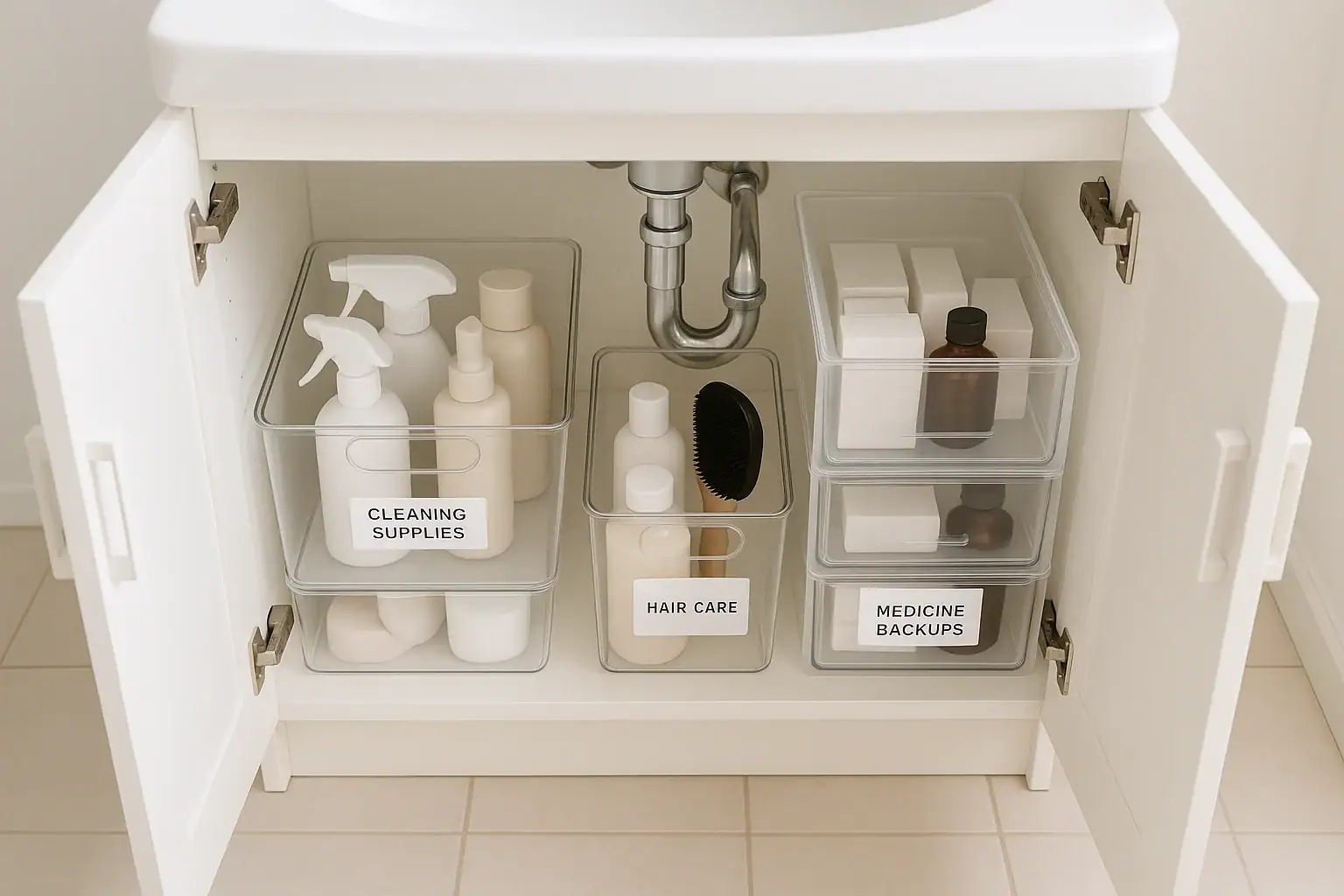 Smart Bathroom Cabinet Organization for Under-Sink Drawers and Medicine Backups